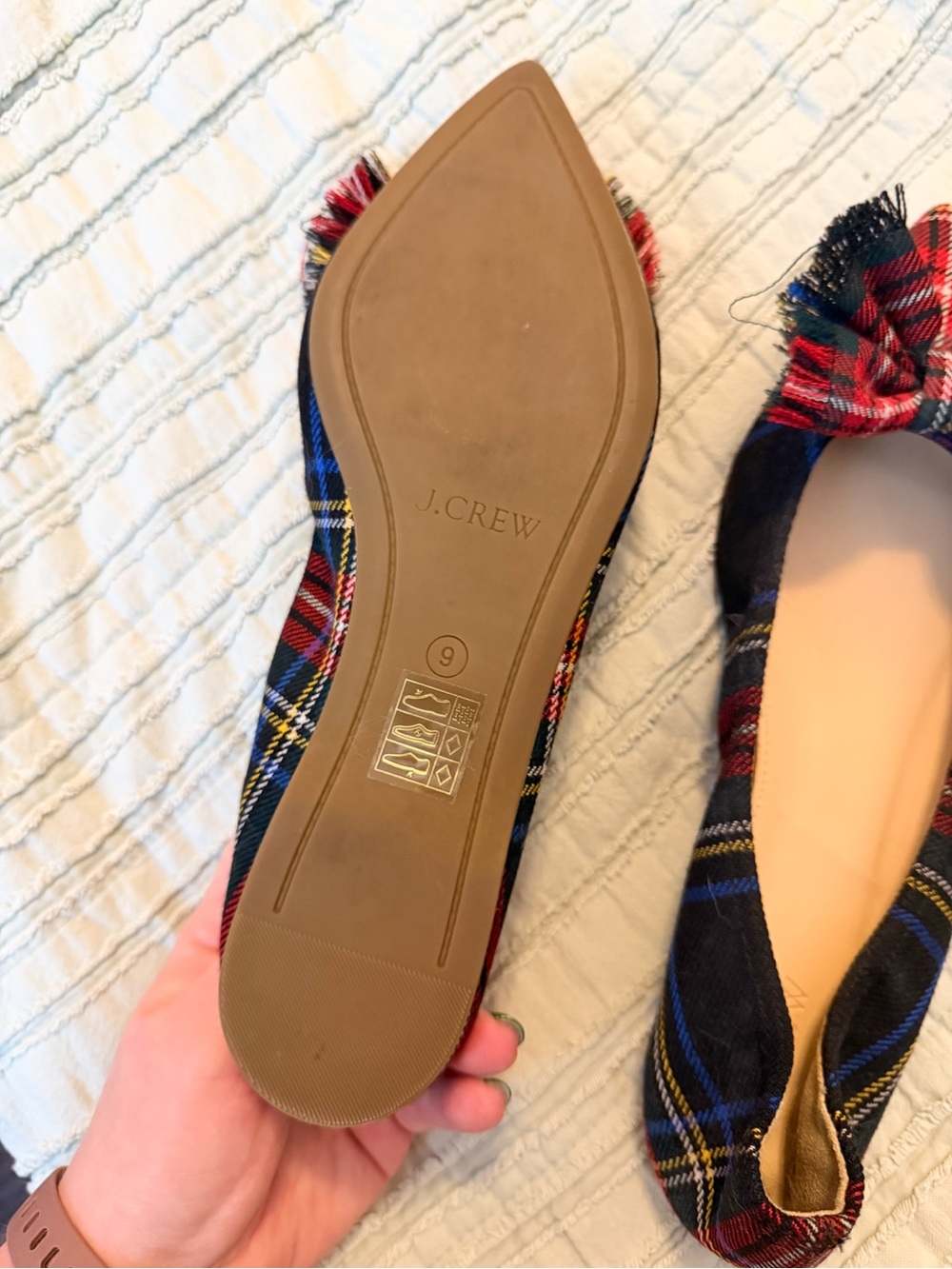 J.Crew Lottie Pointed Toe Flats | Tartan Plaid Frayed Bow | NWOT | Size 9 - Picture 10 of 13